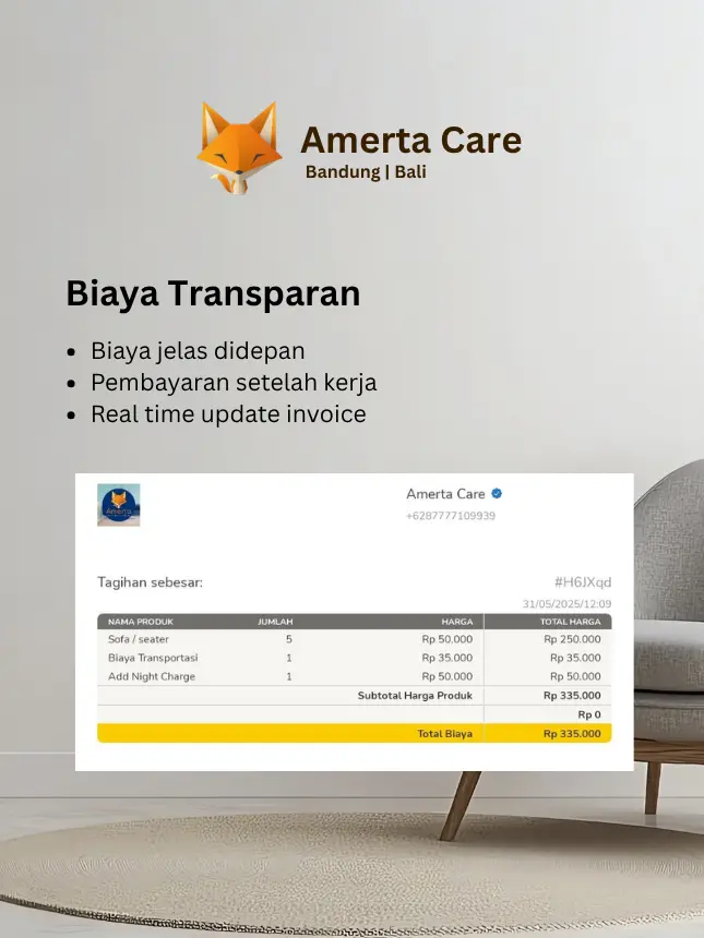 Biaya transparan jasa cuci amerta care